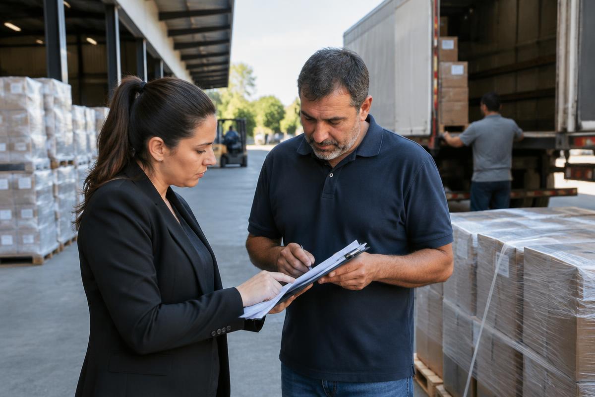 Fornecedor e gestora conferem mercadorias em um centro de distribuição brasileiro