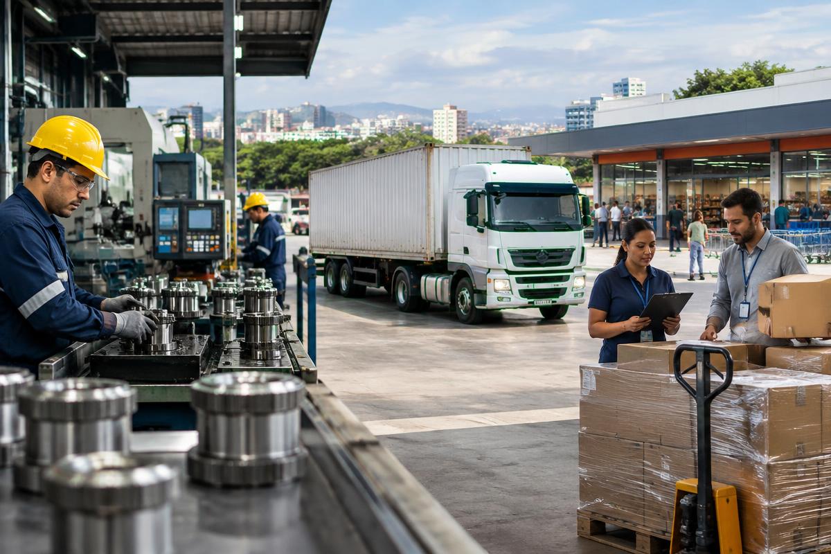 Indústria, transporte e comércio integrados em uma cadeia produtiva brasileira
