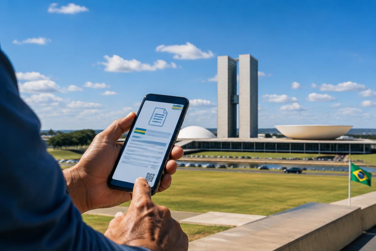 Emissão digital de documento fiscal diante do Congresso Nacional, em Brasília